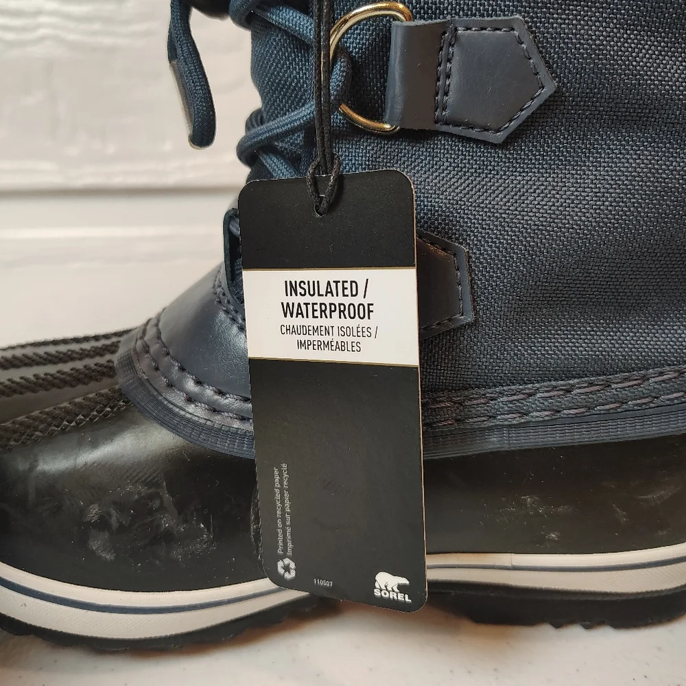 Sorel Yoot Youth Sz 1 Insulated Waterproof Winter Boots Navy Faux Fur Lined - Picture 5 of 9